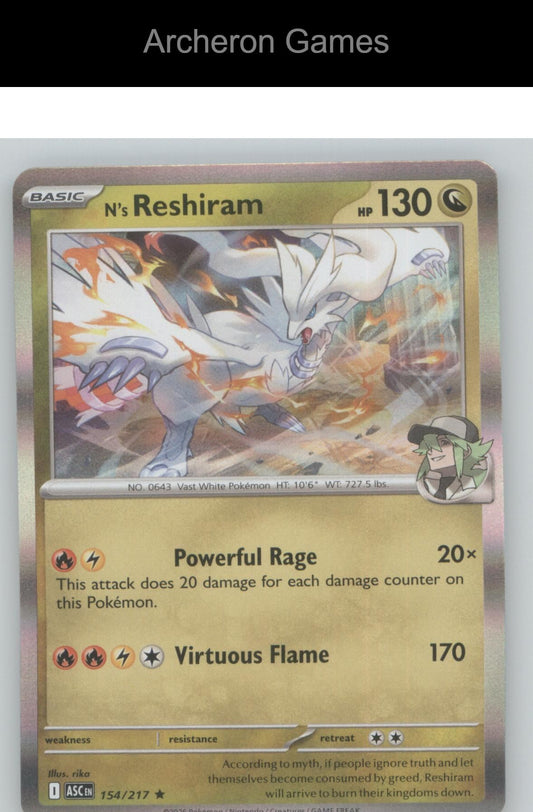 Pokemon Card N's Reshiram ASC 154/217 R Ascended Heroes Holo