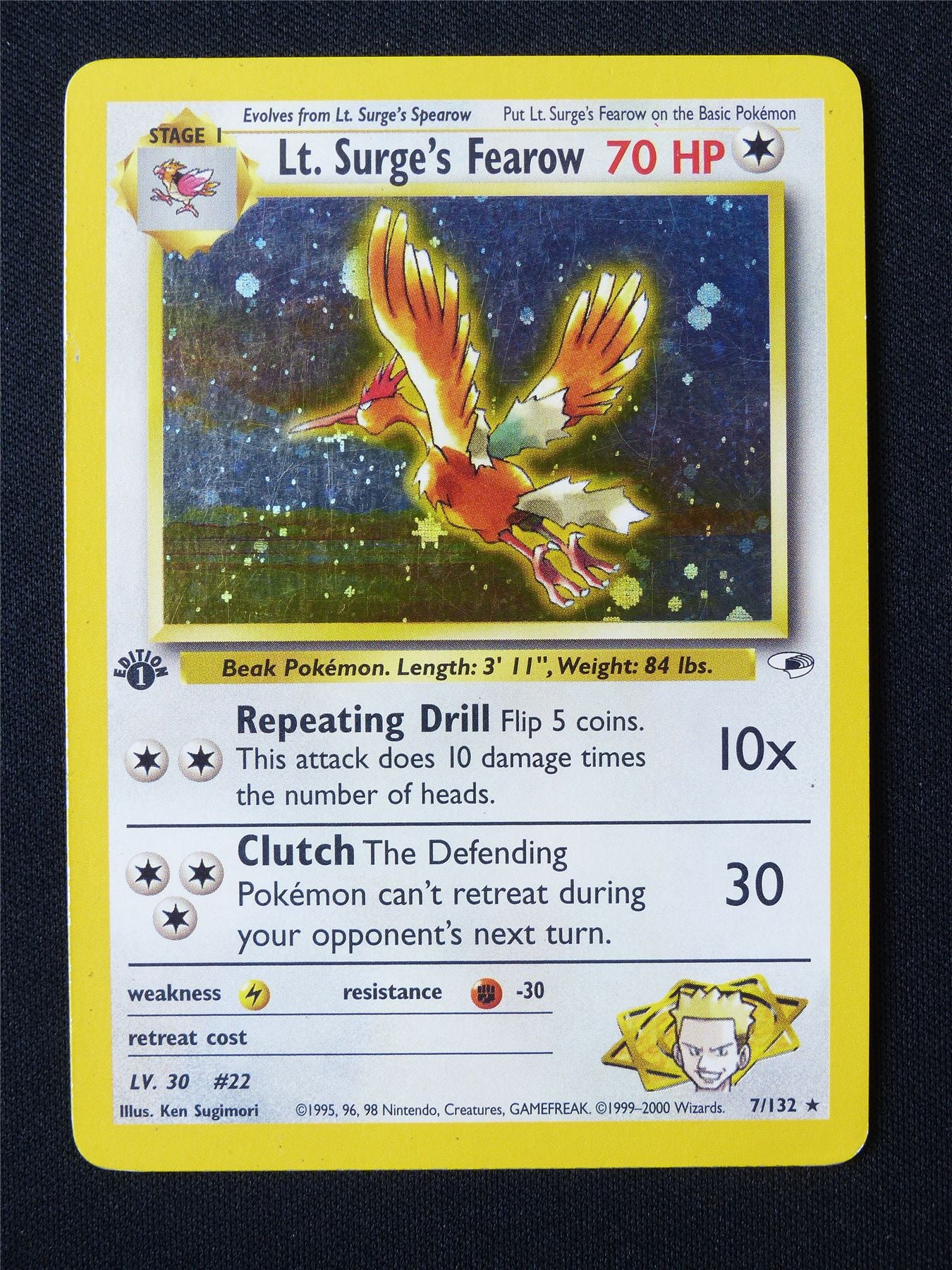 Lt. Surge's Fearow 7/132 Holo 1st Edition Gym Challenge LP - Pokemon Card #D1