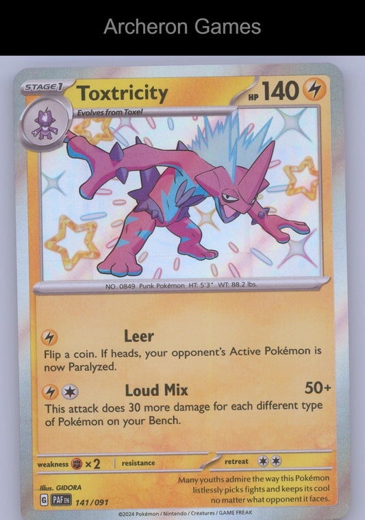 Pokemon Card Toxtricity PAF 141/091 Shiny Rare Paldean Fates Holo