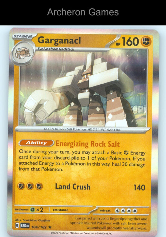 Pokemon Card Garganacl PAR 104/182 R Paradox Rift Holo