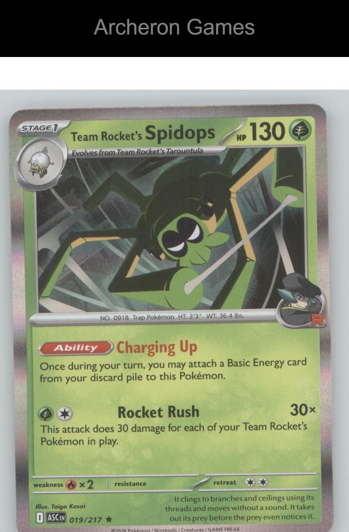 Pokemon Card Team Rocket's Spidops ASC 019/217 R Ascended Heroes Holo