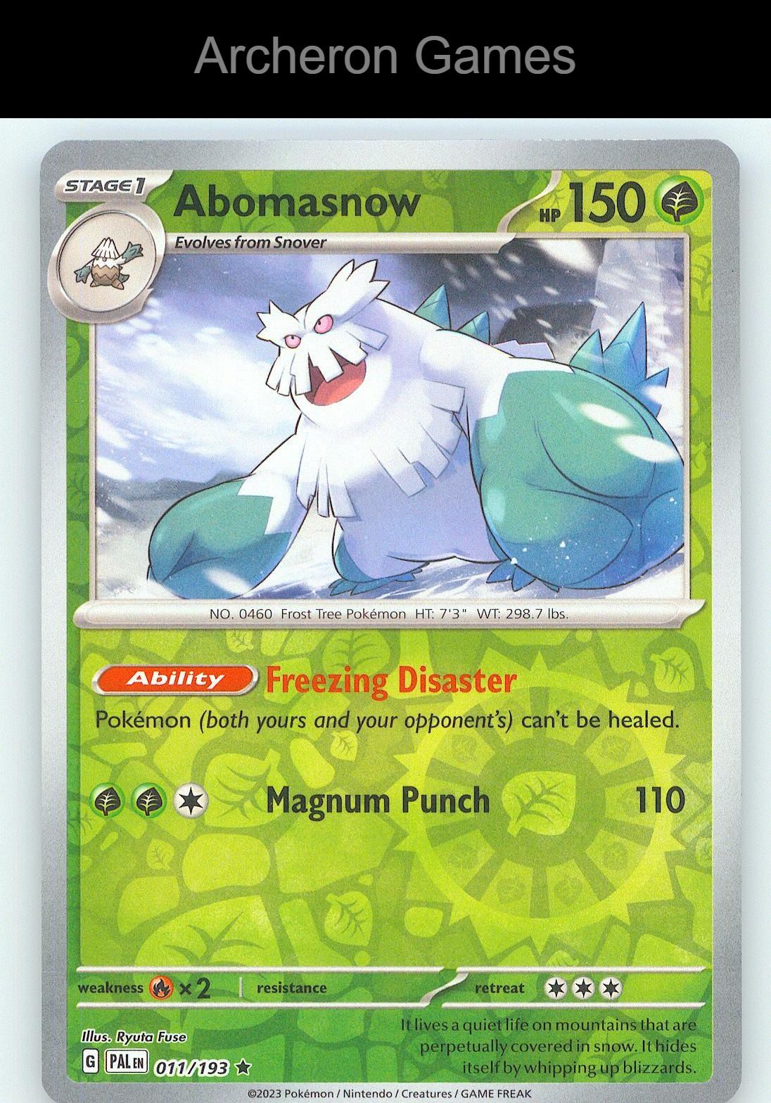 Pokemon Card Abomasnow PAL 011/193 R Paldea Evolved Reverse Holo