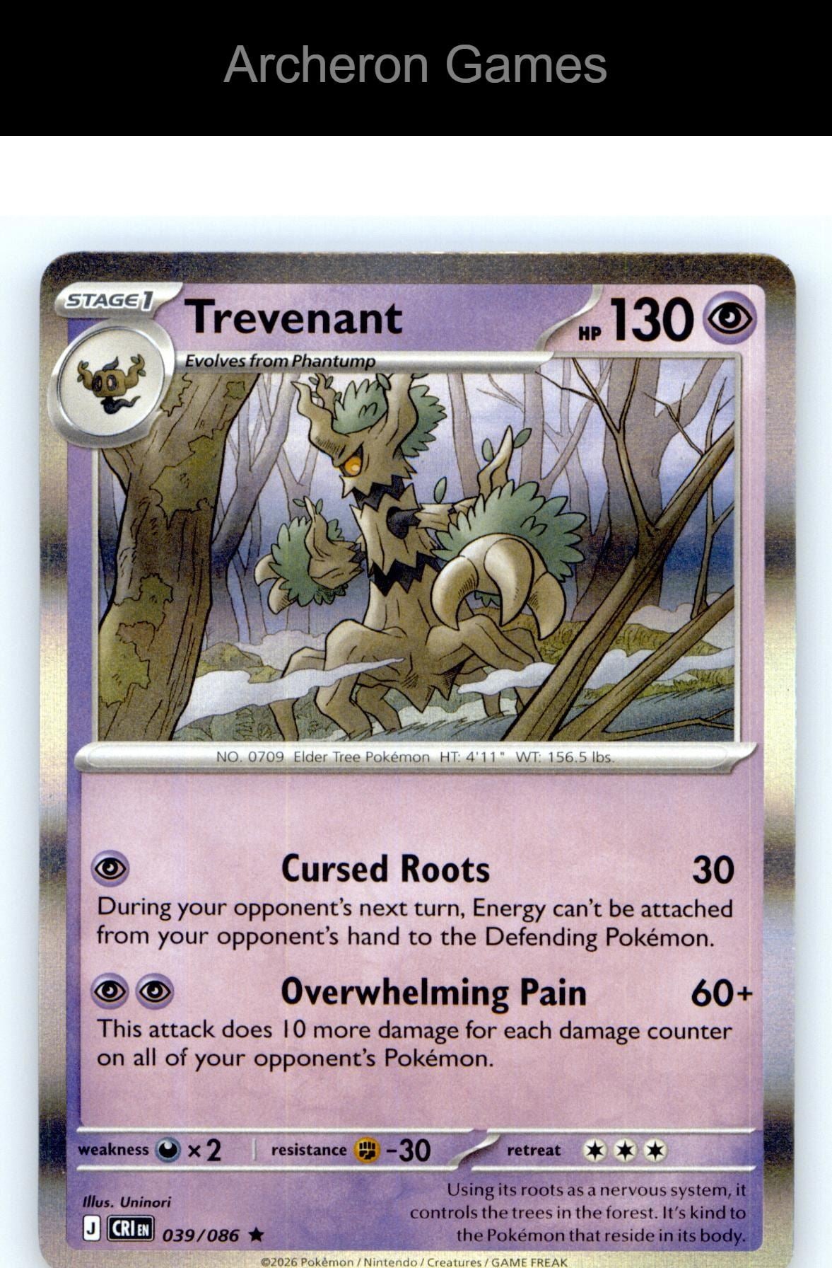 Pokemon Card Trevenant ME04 039/086 HOLO R Chaos Rising