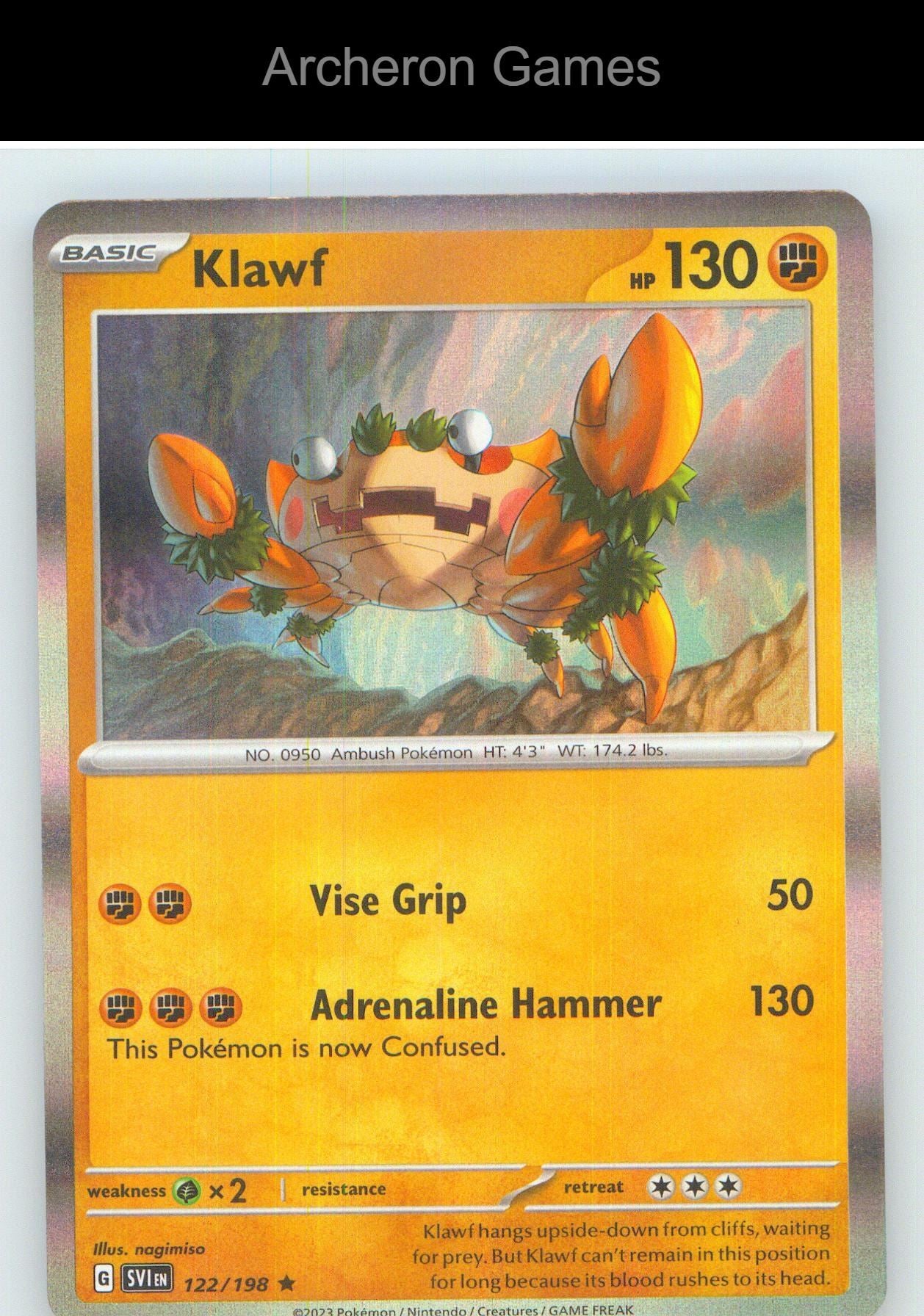 Pokemon Card Klawf SVI 122/198 R Scarlet & Violet Holo