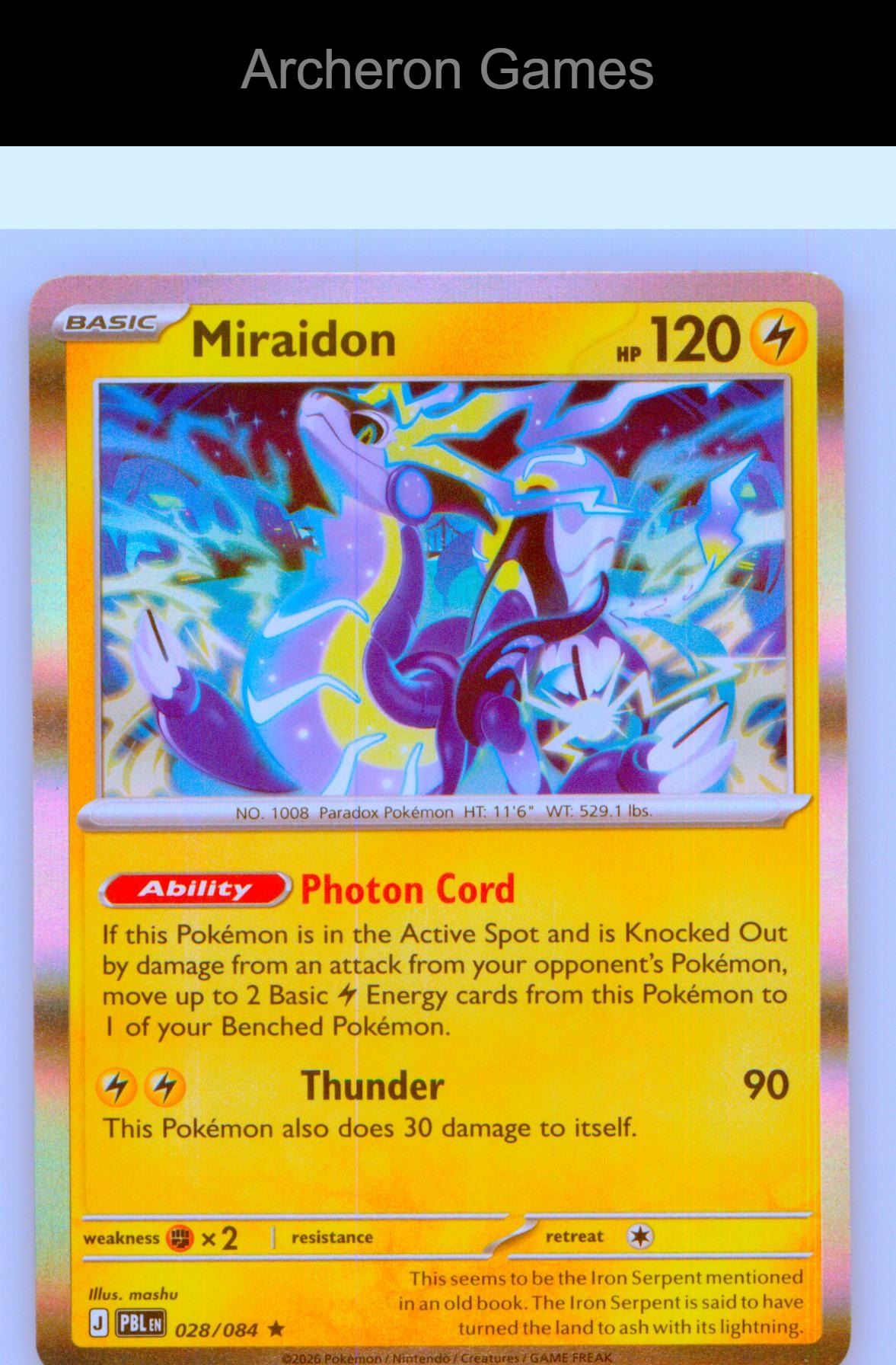 Pokemon Card Miraidon ME05 028/084 R Pitch Black Holo