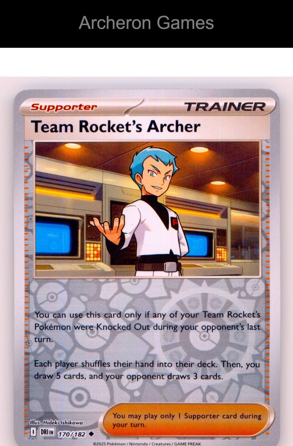 Pokemon Card Team Rocket's Archer DRI 170/182 UC Destined Rivals Reverse Holo