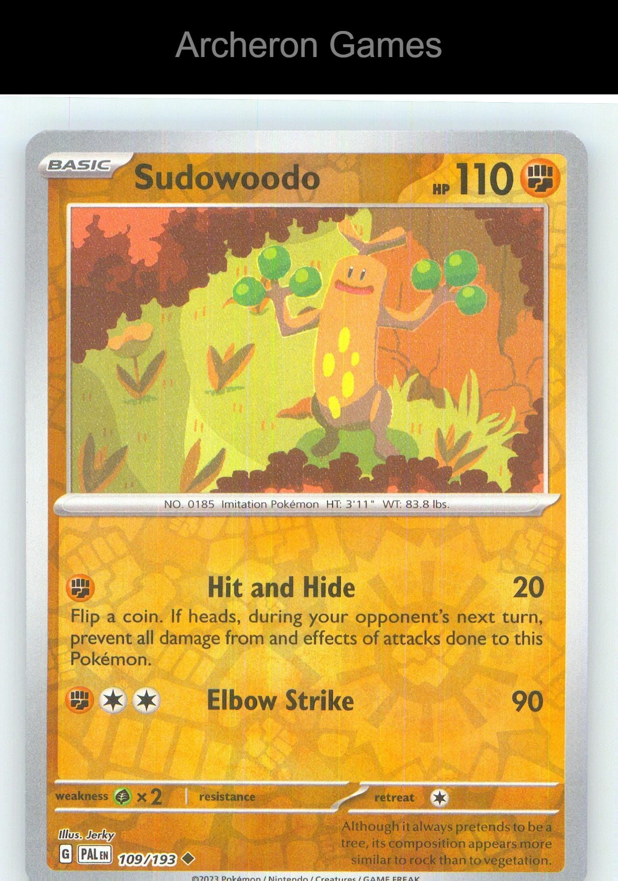 Pokemon Card Sudowoodo PAL 109/193 UC Paldea Evolved Reverse Holo