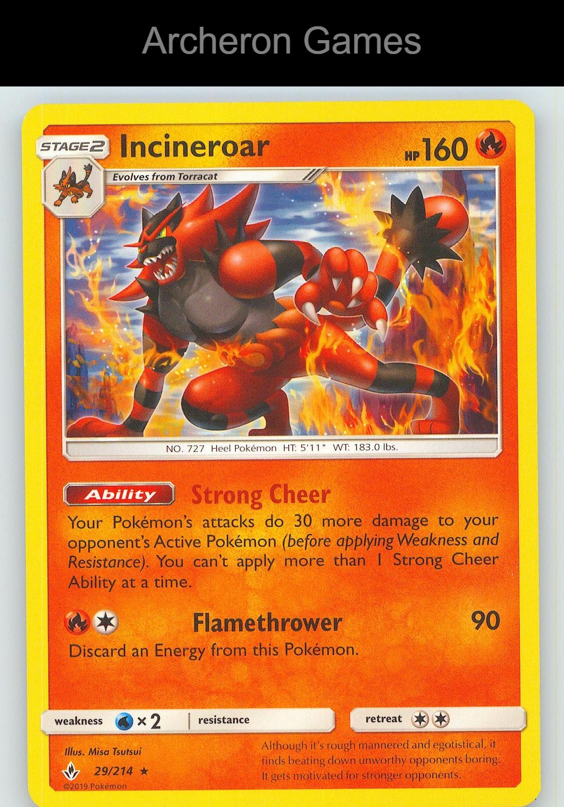 Pokemon Card Incineroar UNB 29/214 R Unbroken Bonds