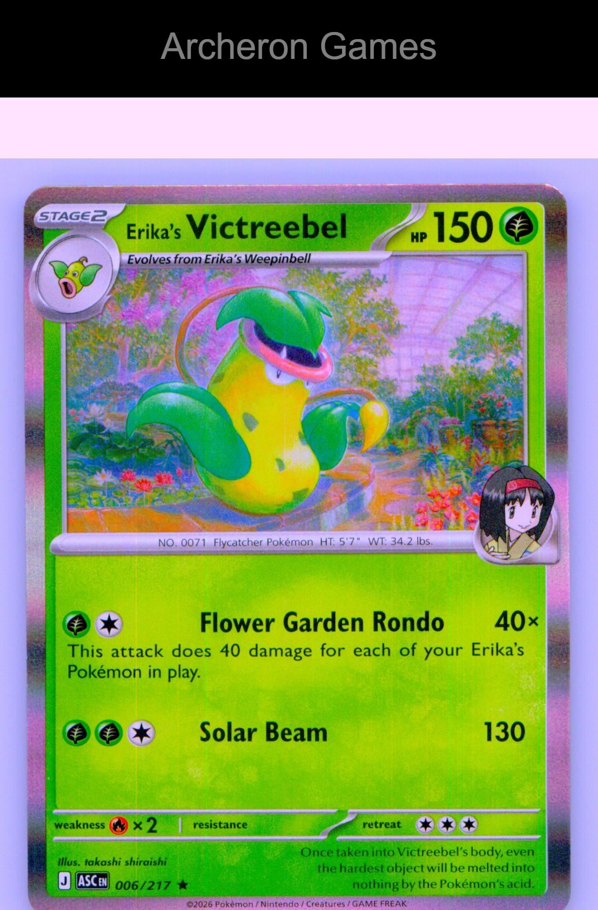 Pokemon Card Erika's Victreebel ASC 006/217 R Ascended Heroes Holo
