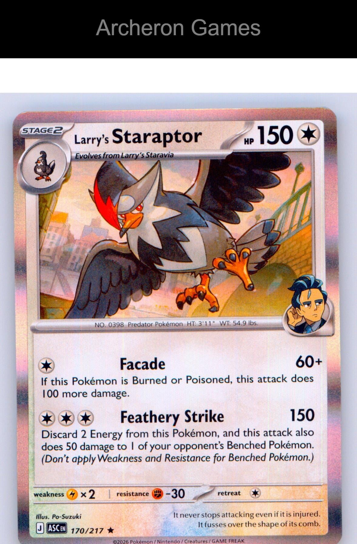 Pokemon Card Larry's Staraptor ASC 170/217 R Ascended Heroes Holo