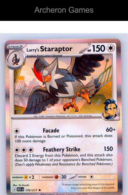 Pokemon Card Larry's Staraptor ASC 170/217 R Ascended Heroes Holo