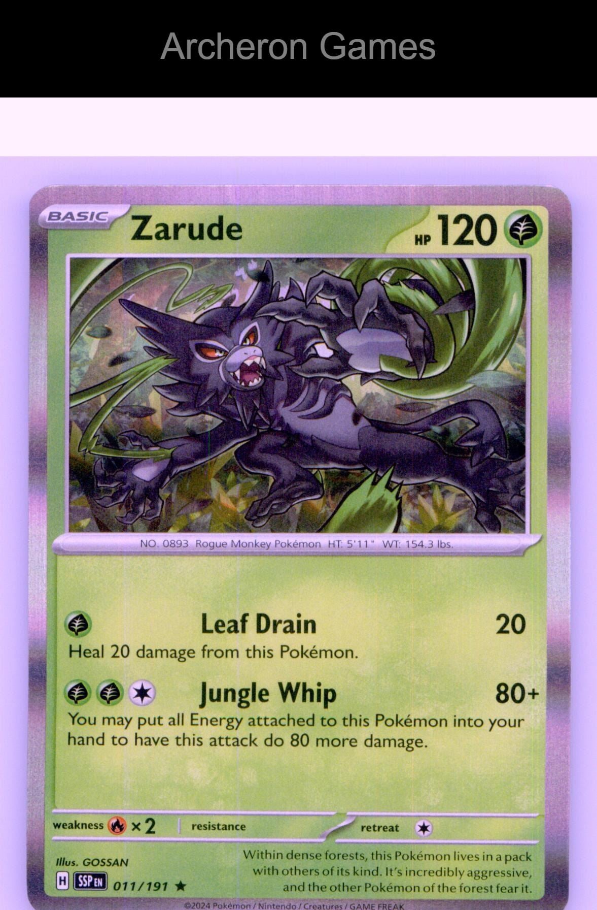 Pokemon Card Zarude SSP 011/191 R Surging Sparks Holo