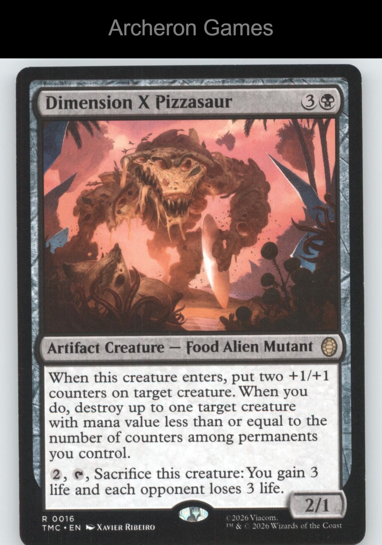 Dimension X Pizzasaur TMC 16 R MTG Card Commander: Teenage Mutant Ninja Turtles