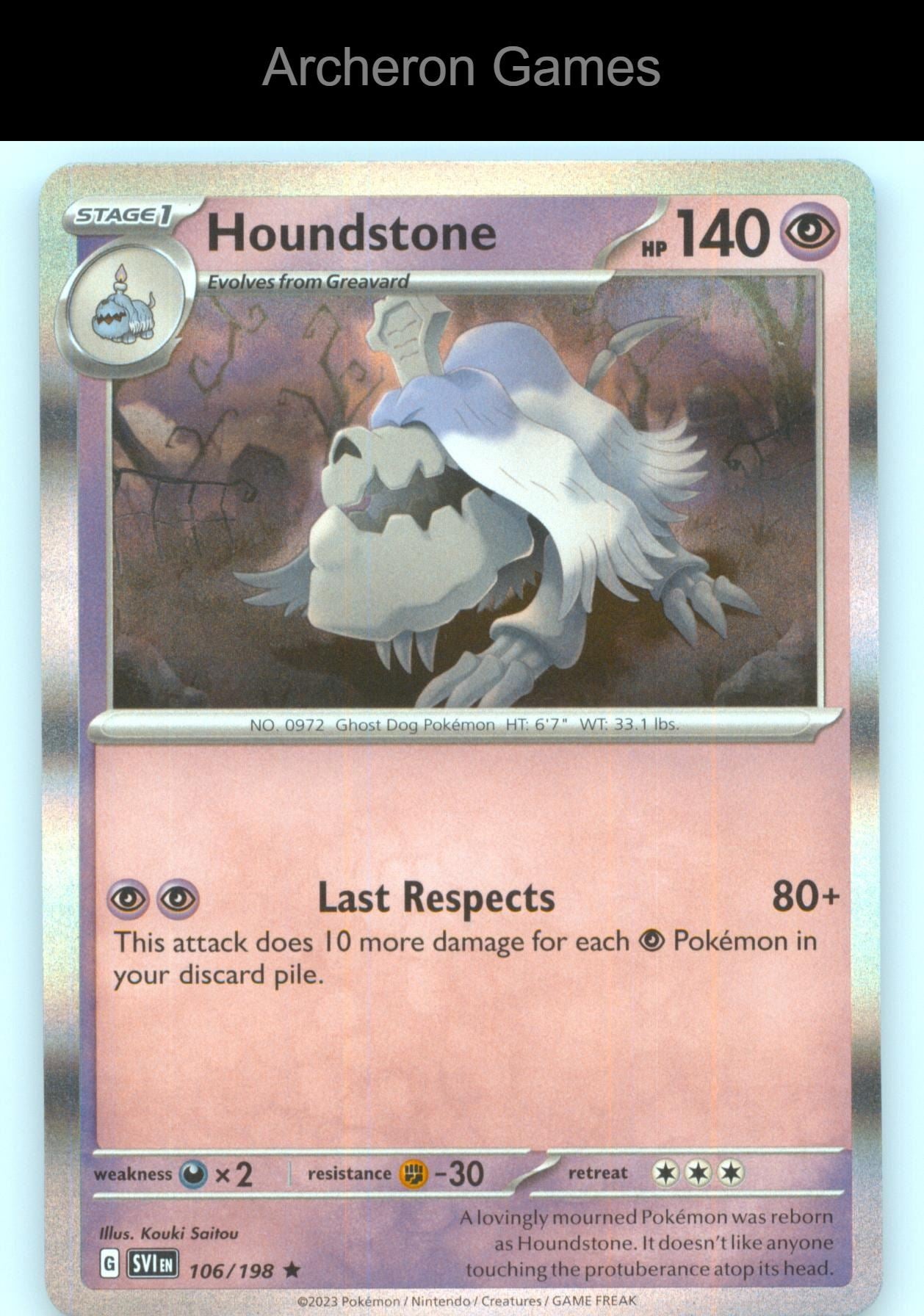 Pokemon Card Houndstone SVI 106/198 R Scarlet & Violet Holo