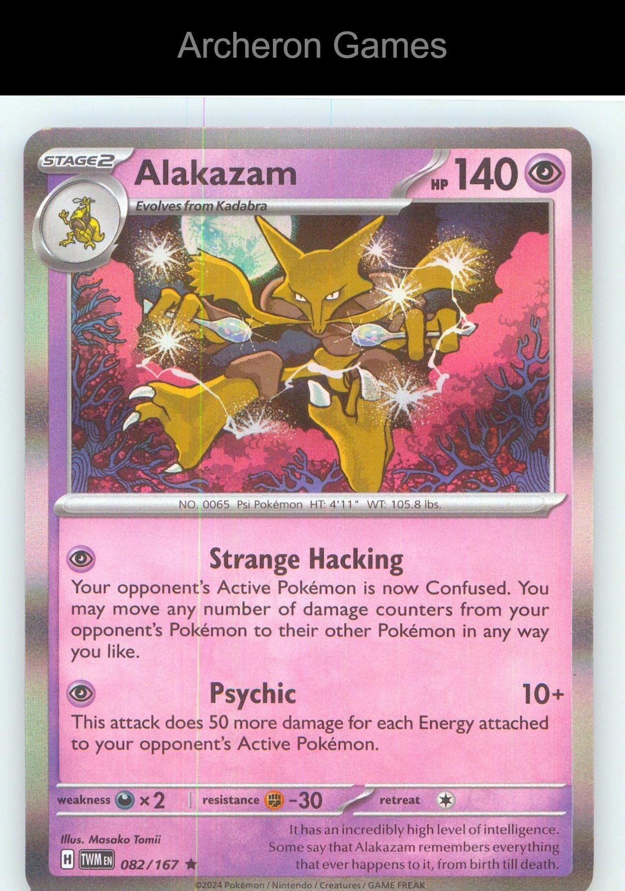 Pokemon Card Alakazam TWM 082/167 R Twilight Masquerade Holo