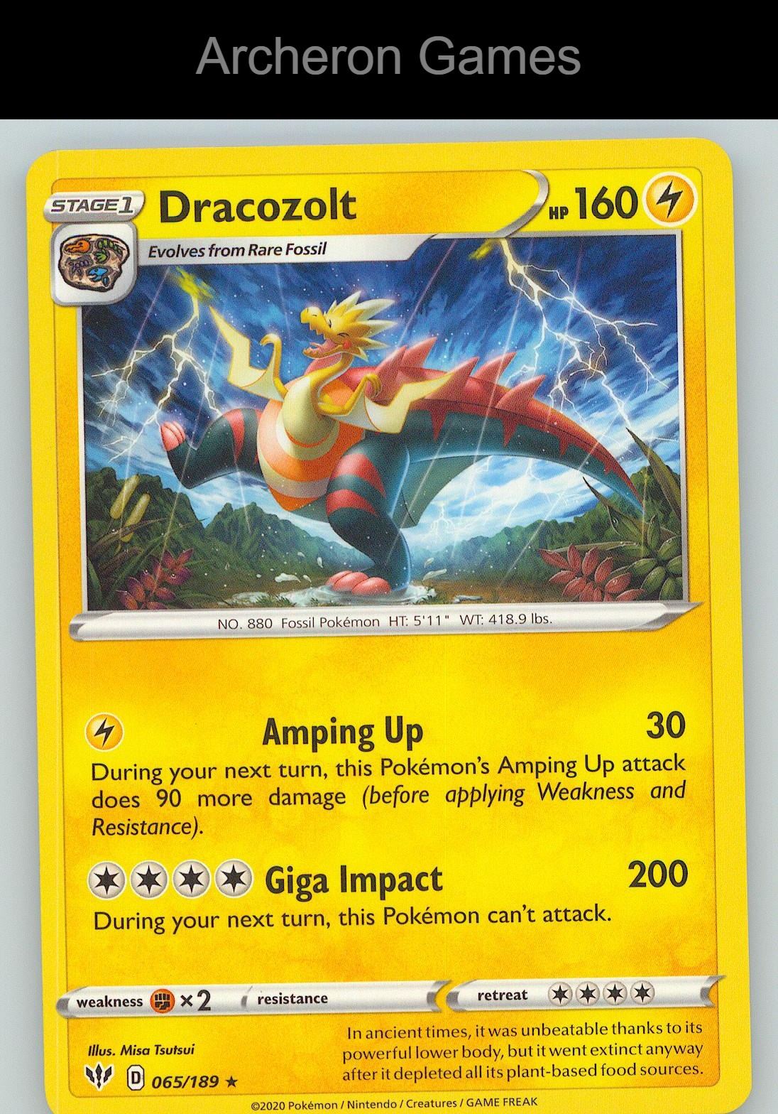 Pokemon Card Dracozolt DAA 065/189 R Darkness Ablaze