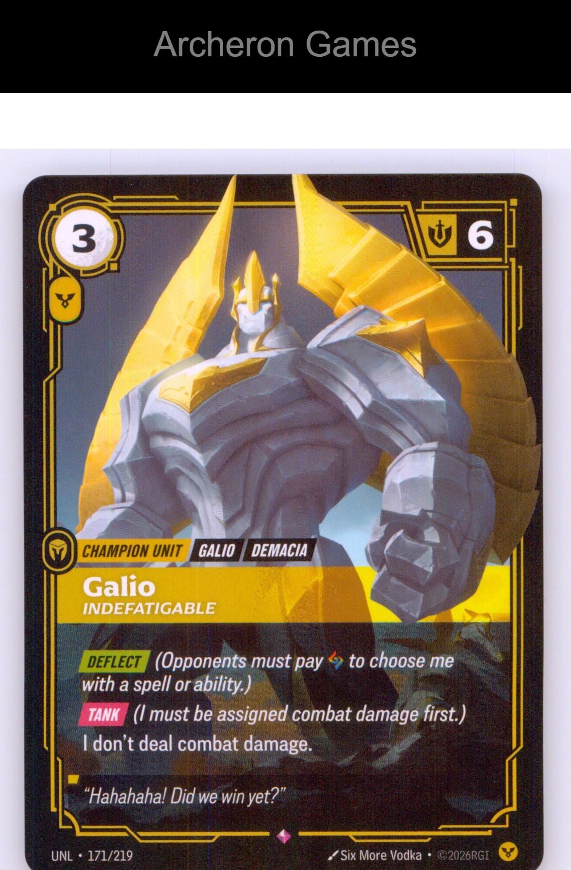 Galio - Indefatigable UNL 171/219 R Unleashed Riftbound Card