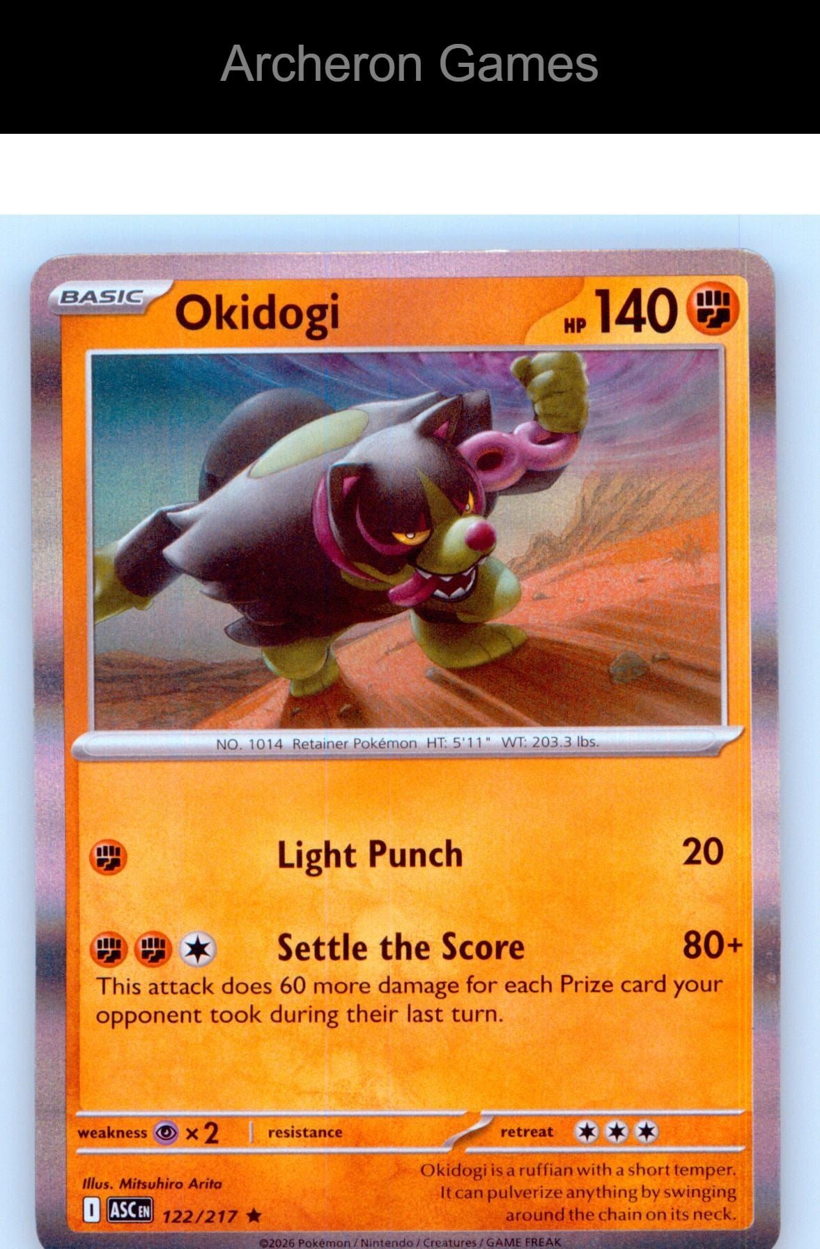 Pokemon Card Okidogi ASC 122/217 R Ascended Heroes Holo
