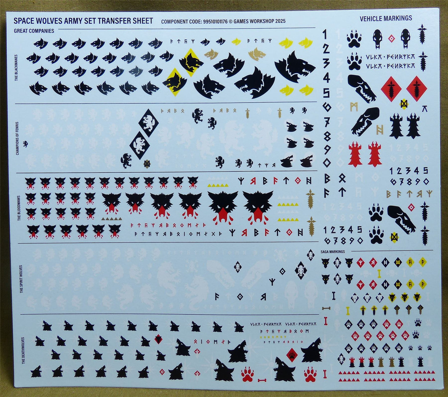Space Wolves Transfer Sheet - Warhammer 40K #1LB