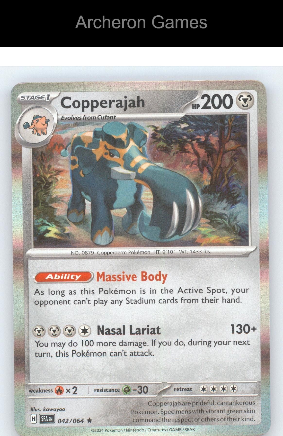 Pokemon Card Copperajah SFA 042/064 R Shrouded Fable Reverse Holo