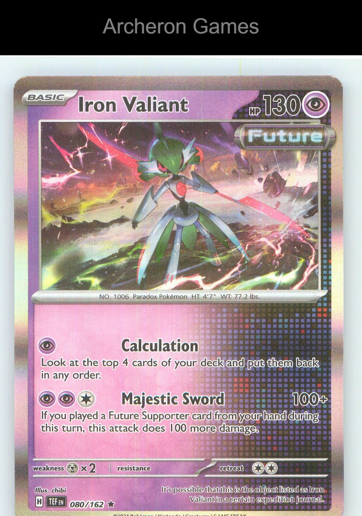 Pokemon Card Iron Valiant TEF 080/162 R Temporal Forces Holo