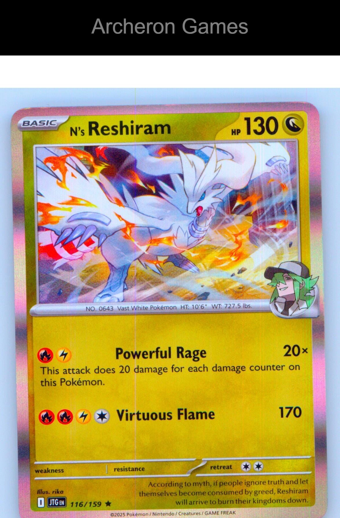 Pokemon Card N's Reshiram JTG 116/159 R Journey Together Holo