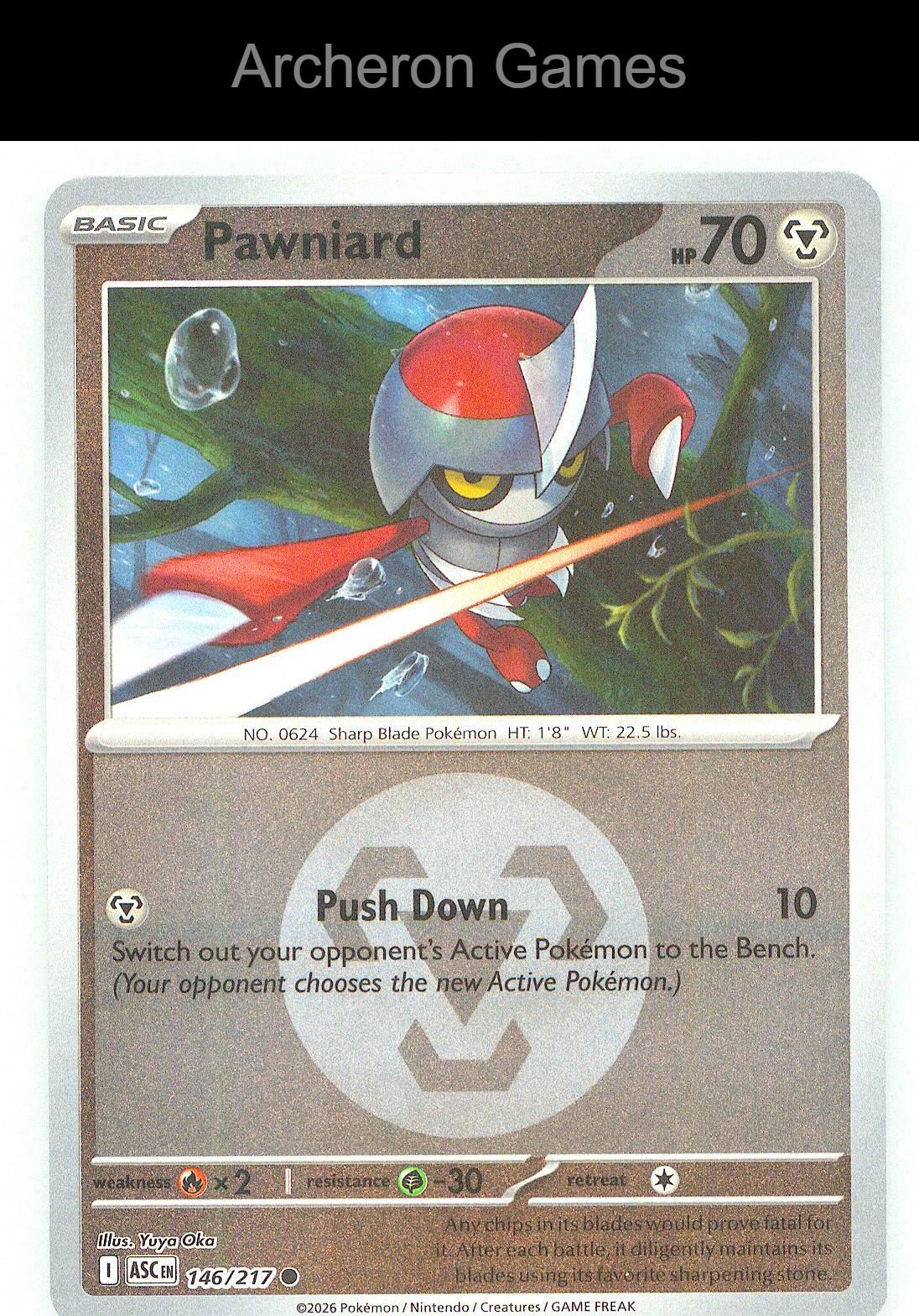 Pokemon Card Pawniard (Energy Symbol Pattern) ASC 146/217 Ascended Heroes Reverse Holo