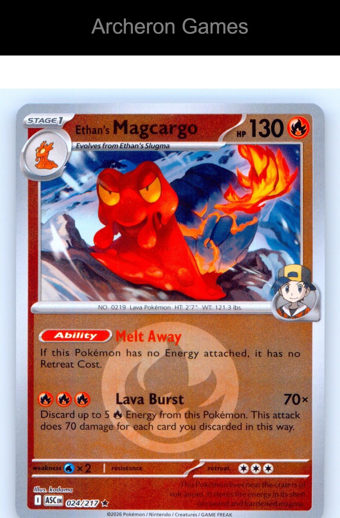 Pokemon Card Ethan's Magcargo (Energy Symbol Pattern) ASC 024/217  Reverse Holo