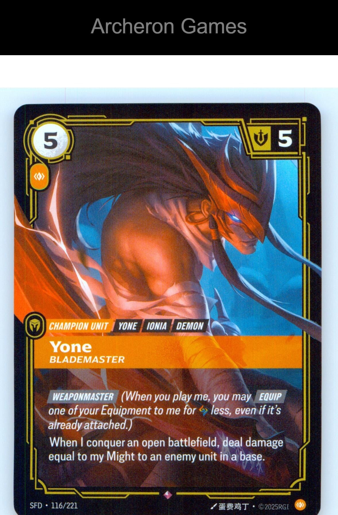 Yone - Blademaster SFD 116/221 R Spiritforged Riftbound Card