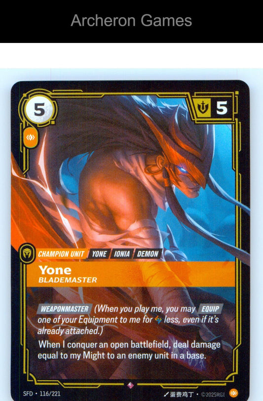 Yone - Blademaster SFD 116/221 R Spiritforged Riftbound Card