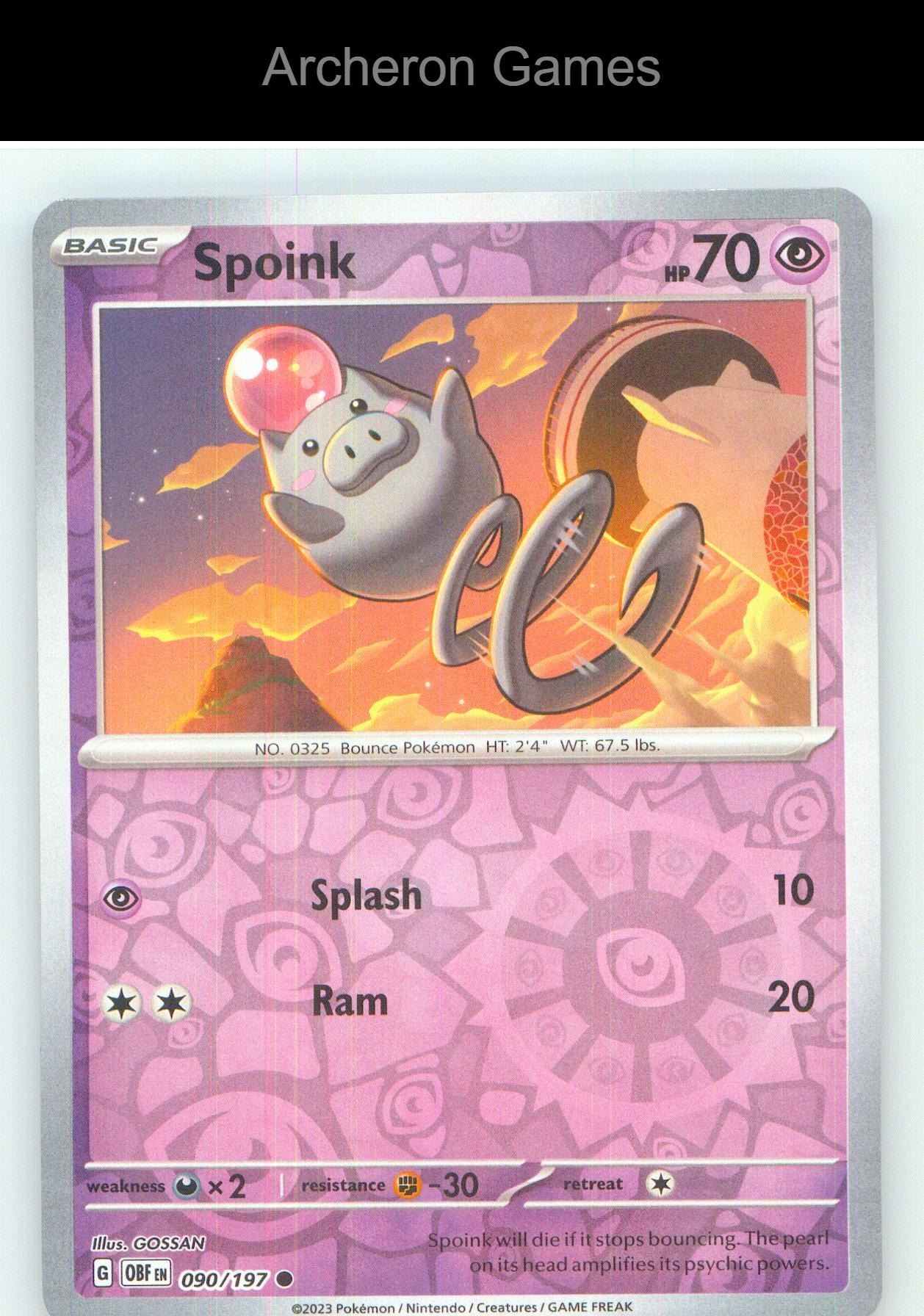 Pokemon Card Spoink OBF 090/197 C Obsidian Flames Reverse Holo