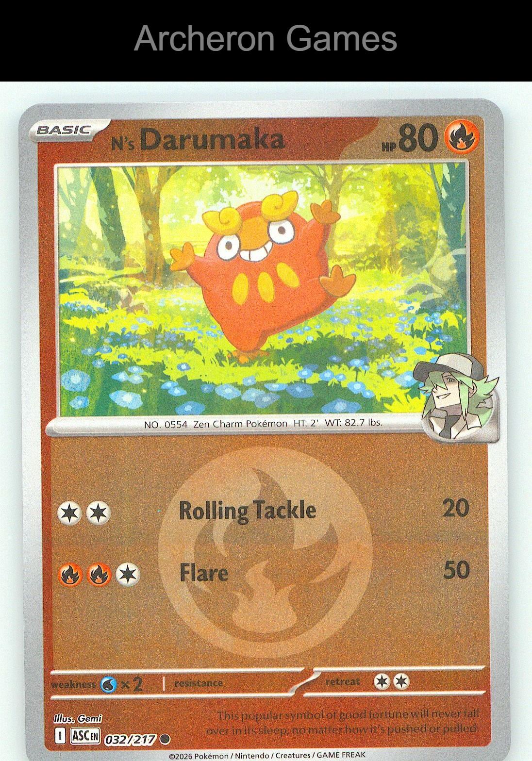 Pokemon Card N's Darumaka (Energy Symbol Pattern) ASC 032/217 Ascended Heroes Reverse Holo