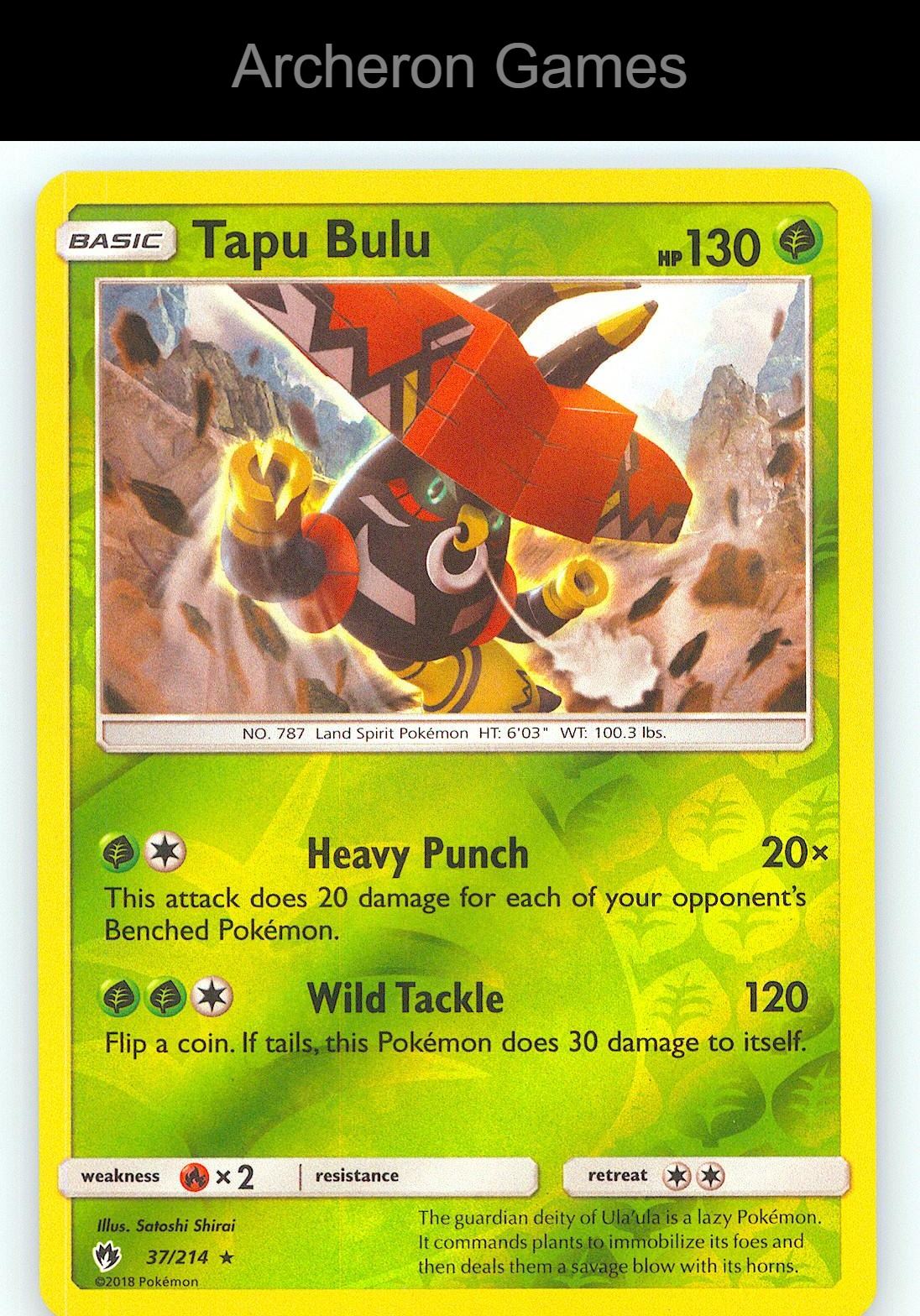 Pokemon Card Tapu Bulu LOT 37/214 R Lost Thunder Reverse Holo