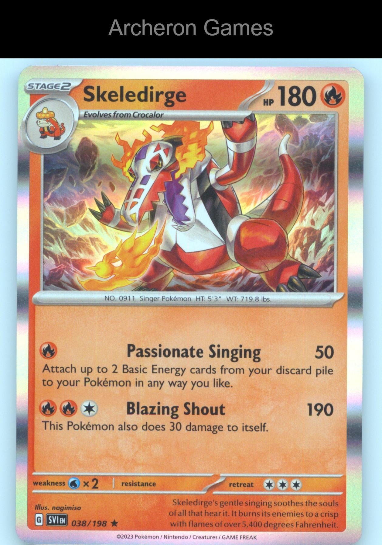 Pokemon Card Skeledirge SVI 038/198 R Scarlet & Violet Holo