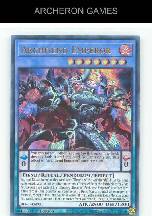 Archfiend Emperor UR YUGIOH Card 1st Edition