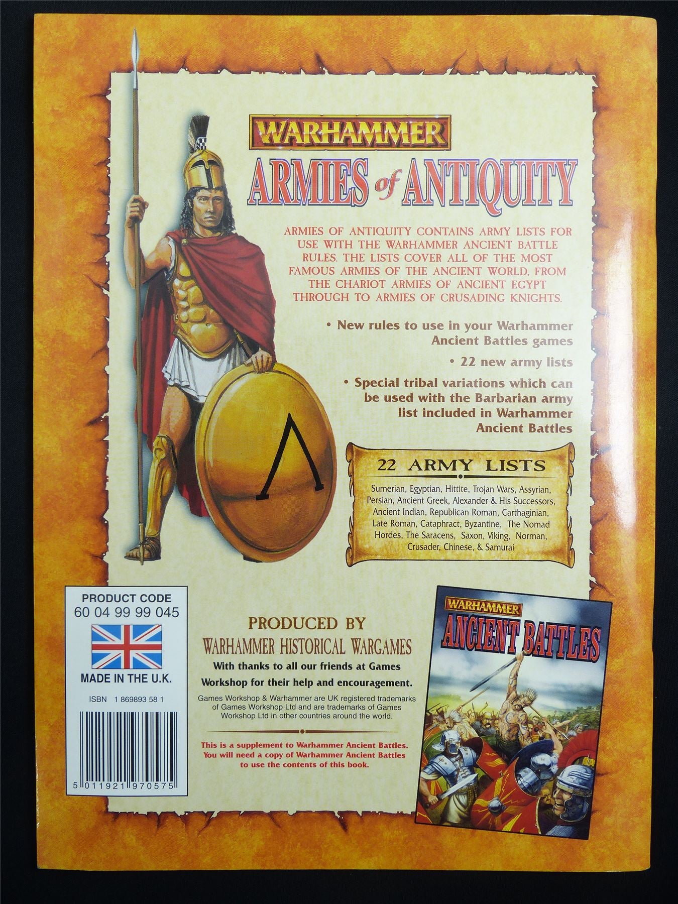 Armies of Antiquity: Ancient Battles Supplement Rulebook OOP - Warhammer Softback #K6