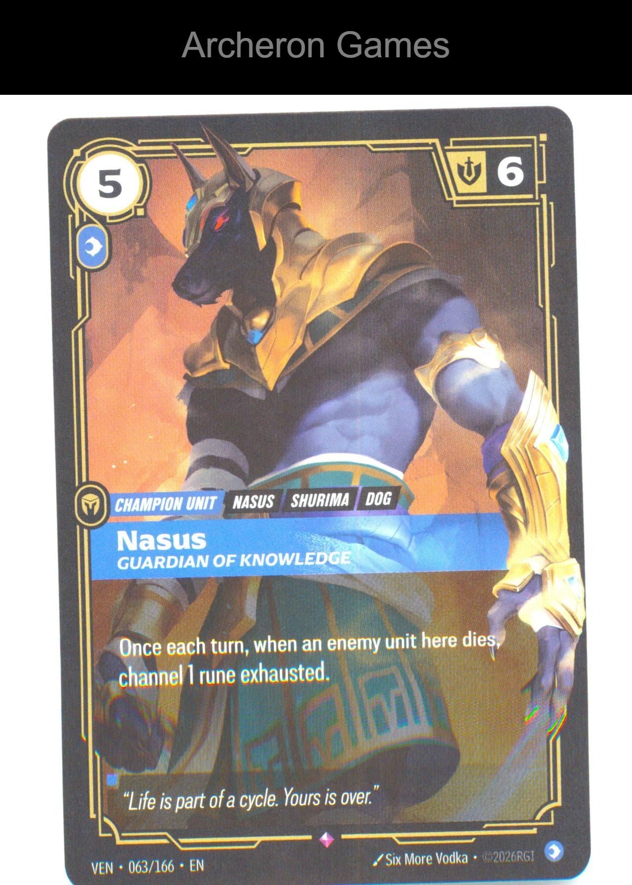 Nasus - Guardian of Knowledge VEN 063/166 R Vendetta Riftbound Card Foil