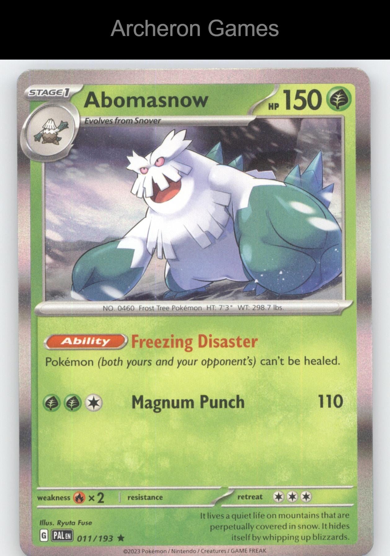 Pokemon Card Abomasnow PAL 011/193 R Paldea Evolved Holo