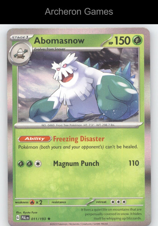 Pokemon Card Abomasnow PAL 011/193 R Paldea Evolved Holo