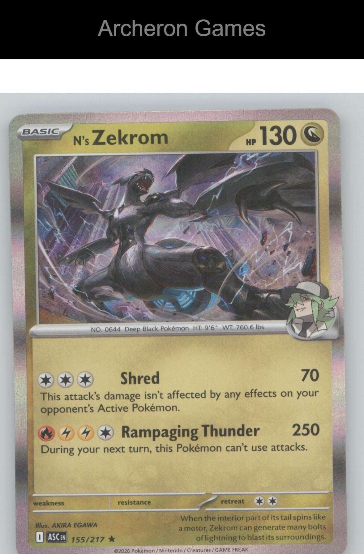 Pokemon Card N's Zekrom ASC 155/217 R Ascended Heroes Holo