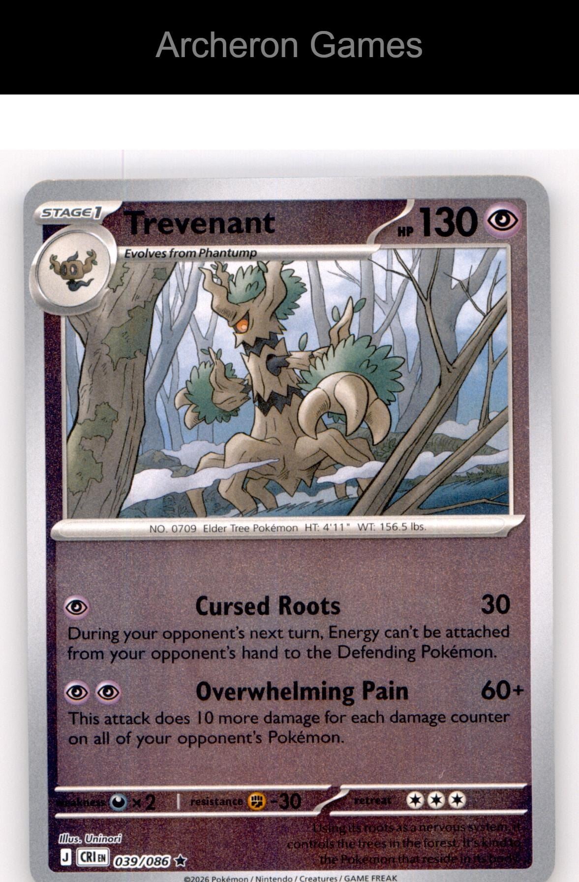 Pokemon Card Trevenant ME04 039/086 R Chaos Rising Reverse Holo