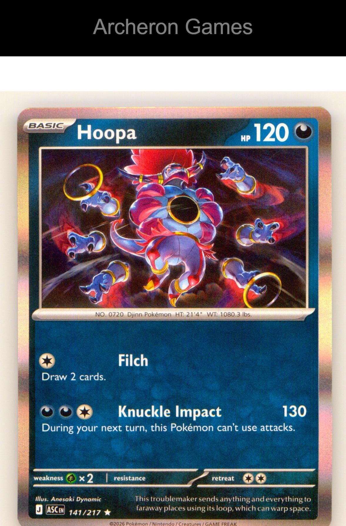 Pokemon Card Hoopa ASC 141/217 R Ascended Heroes Holo