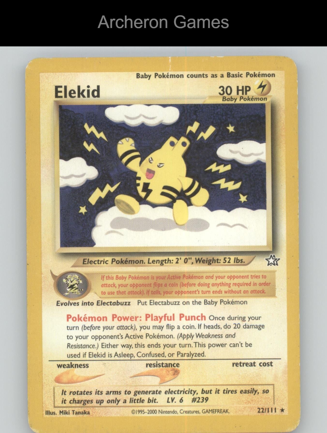 Pokemon Card Elekid N1 22/111 R Neo Genesis Unlimited