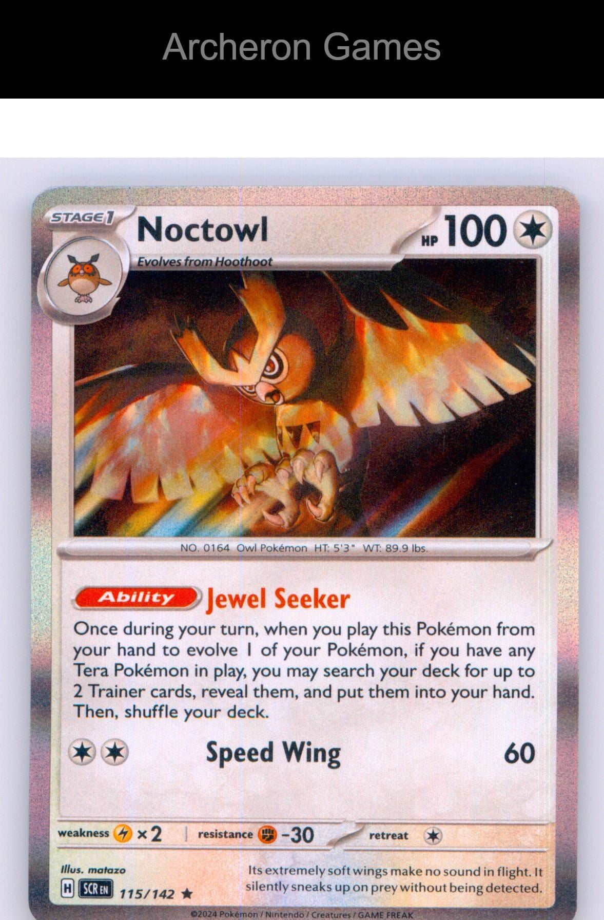 Pokemon Card Noctowl SCR 115/142 R Stellar Crown Holo