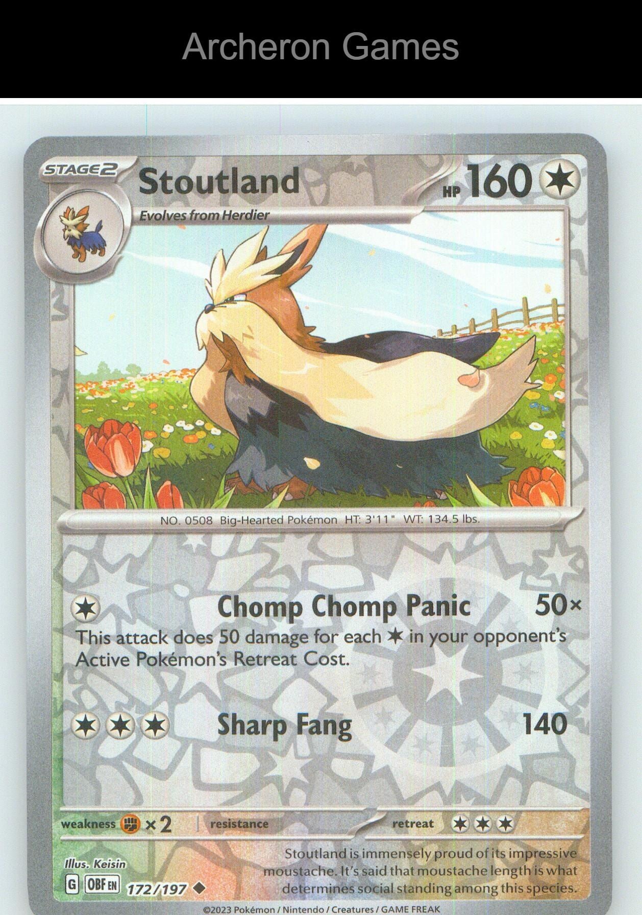 Pokemon Card Stoutland OBF 172/197 UC Obsidian Flames Reverse Holo