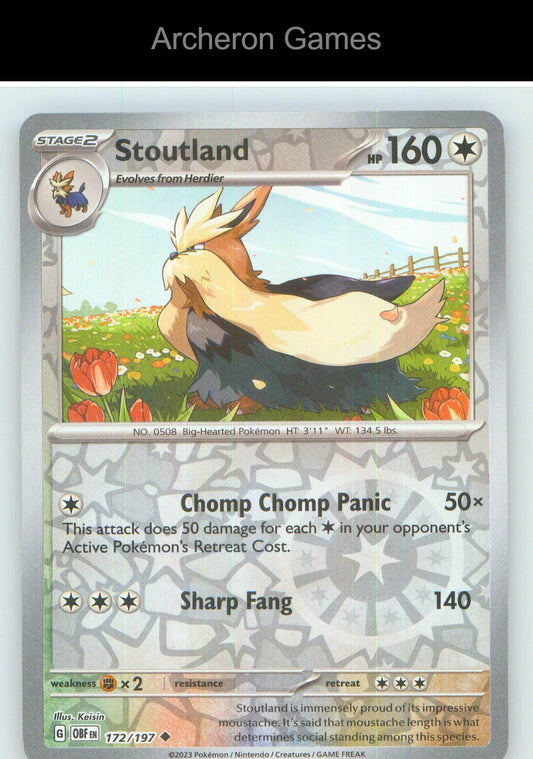 Pokemon Card Stoutland OBF 172/197 UC Obsidian Flames Reverse Holo