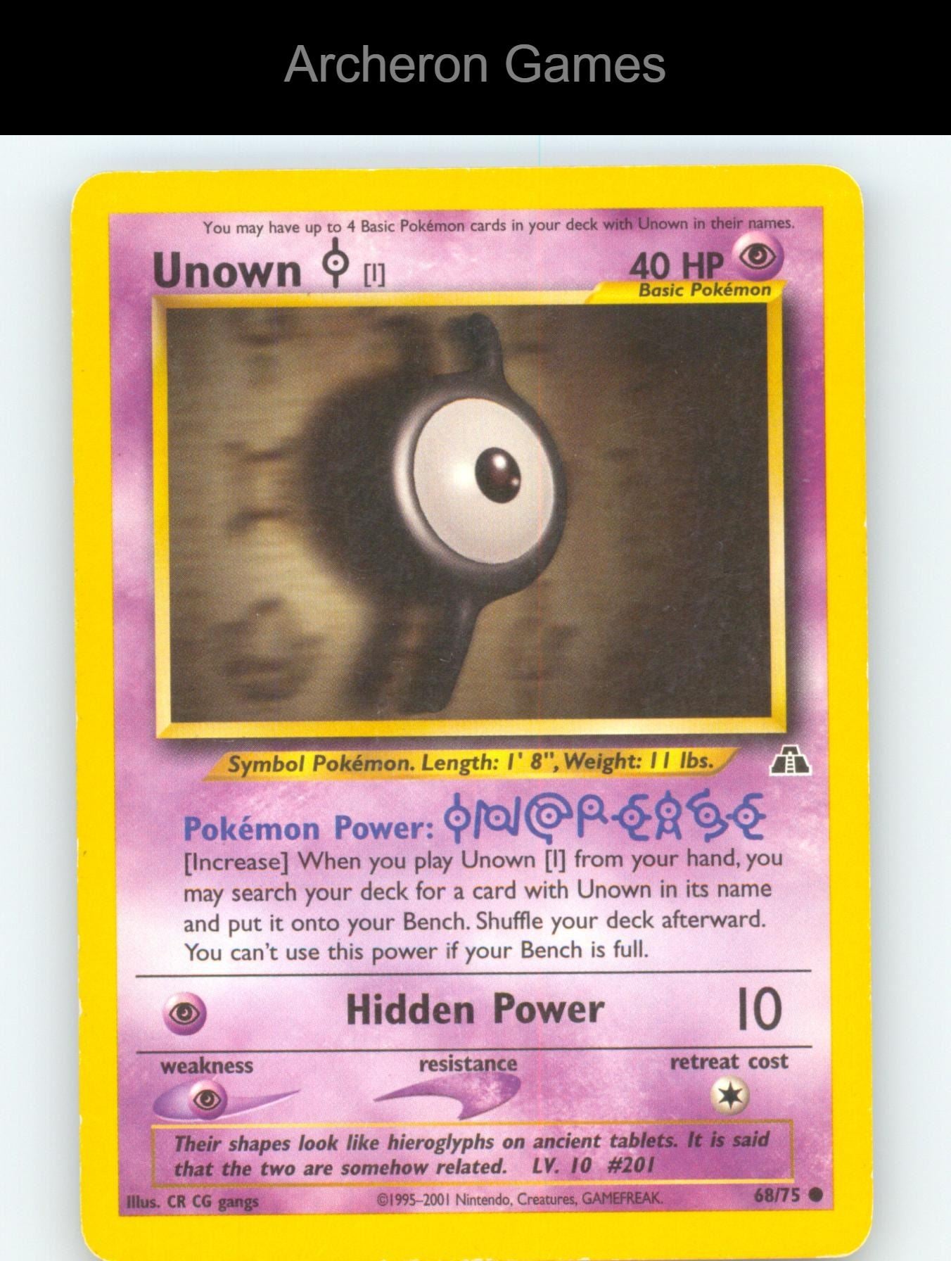 Pokemon Card Unown [I] N2 68/75 C Neo Discovery Unlimited