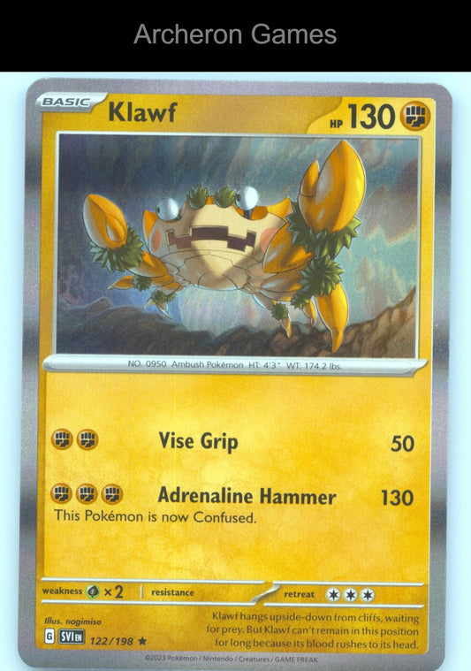 Pokemon Card Klawf SVI 122/198 R Scarlet & Violet Holo