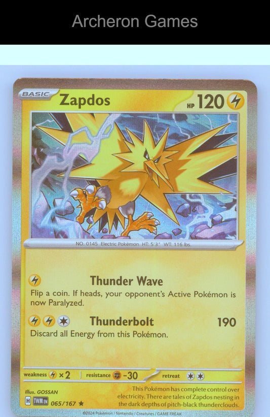 Pokemon Card Zapdos TWM 065/167 R Twilight Masquerade Reverse Holo