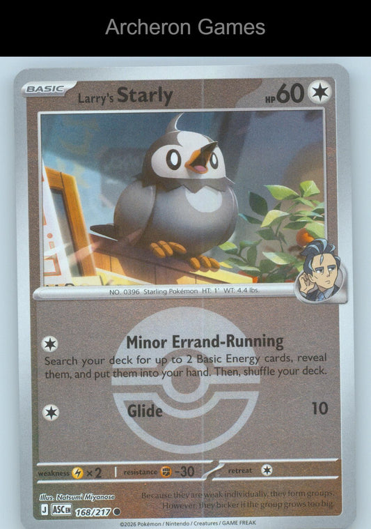 Pokemon Card Larry's Starly (Poke Ball) ASC 168/217 Ascended Heroes Reverse Holo